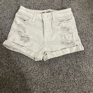 SO High Rise Distressed White Denim Shorts